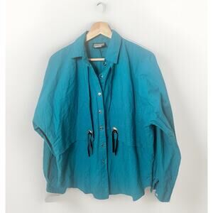 VTG Rough Rider Circle Blouse Women's Lg Teal 90’s Rodeo Westerncore Concho